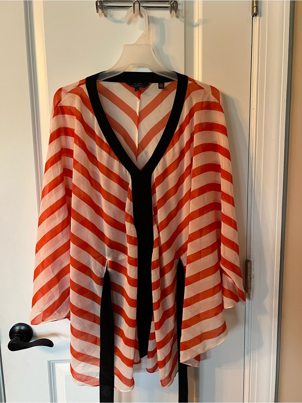 Ted Baker Chiffon Striped V-Neck Belted Cover Up - Orange/White